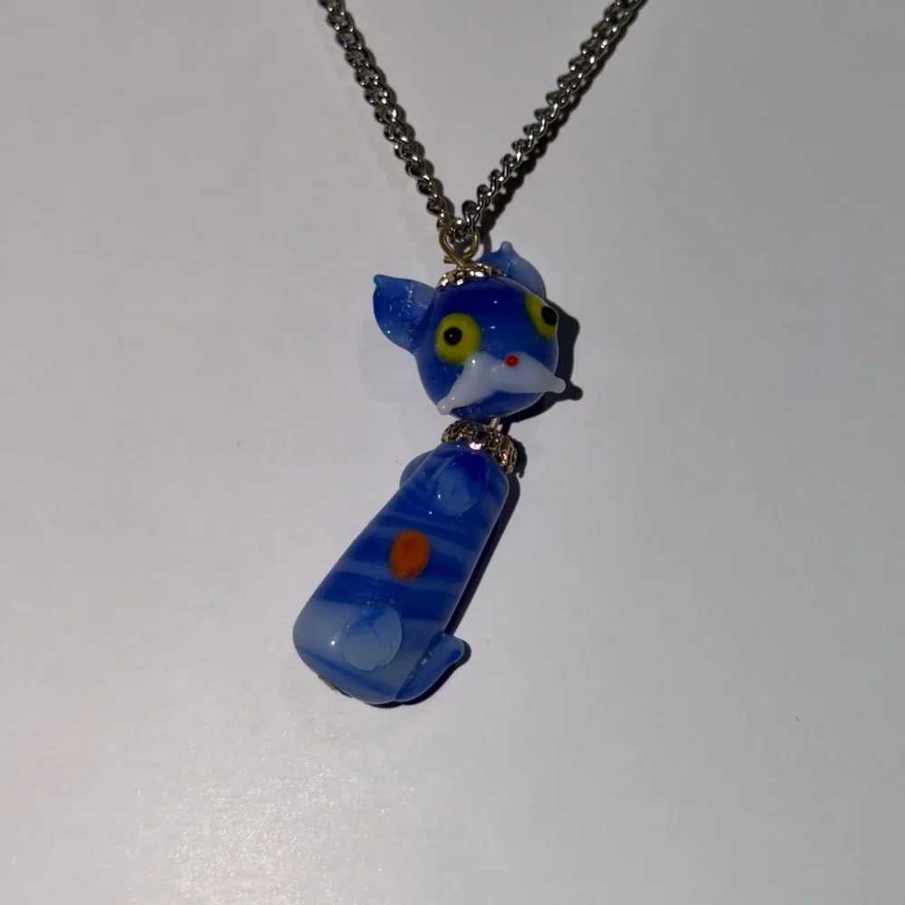 Necklace with Blue Cat Pendant